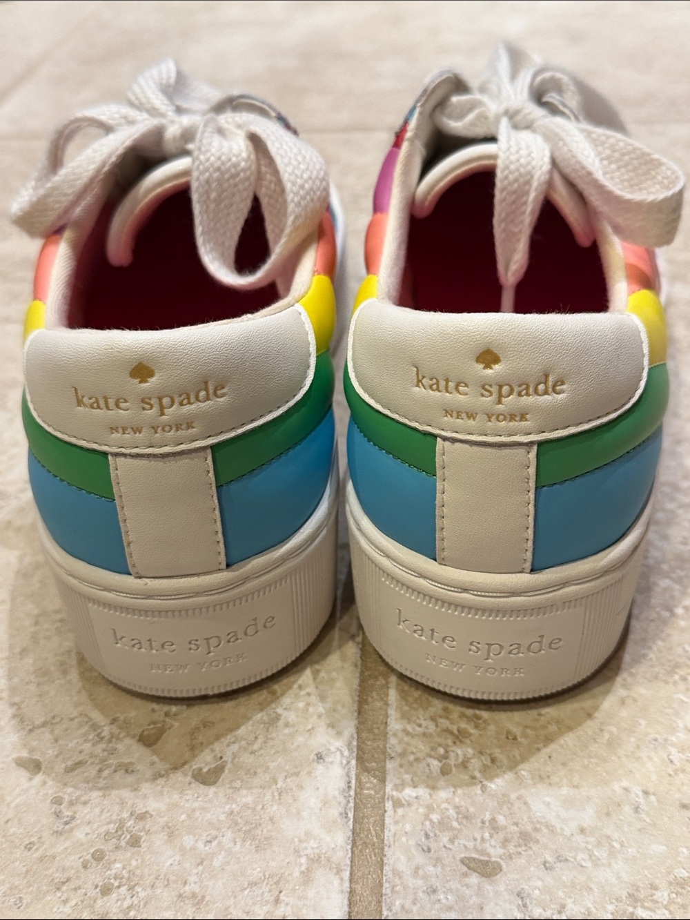 kate spade White Leather Sneakers with Pink, Blue & Yellow Accents - Picture 6 of 12